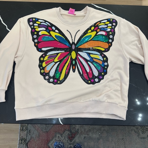 QUEEN OF SPARKLES Multicolor Butterfly Sweatshirt - Picture 1 of 1